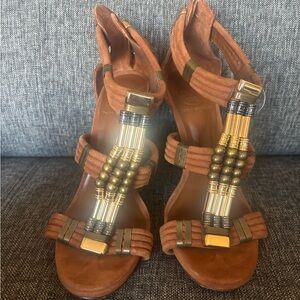 Tory Burch Brown and Gold Heels